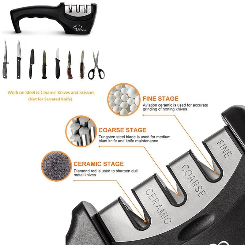 Pro Knife Sharpener 3 Stage Tungsten Diamond & Ceramic