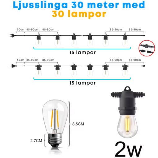 Elegant utomhusljusrad med E27-lampor – Premiumserie - Bild 9