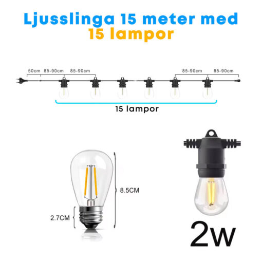 Elegant utomhusljusrad med E27-lampor – Premiumserie - Bild 8