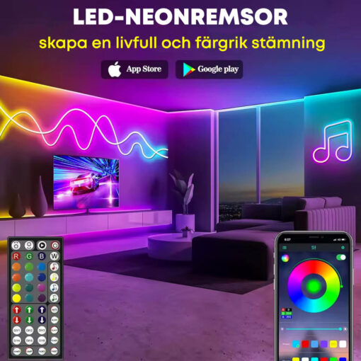 RGBiC Neonljusslang – Flexibel vattentät LED-remsa med fjärrkontroll och smartphone-styrning - Bild 7