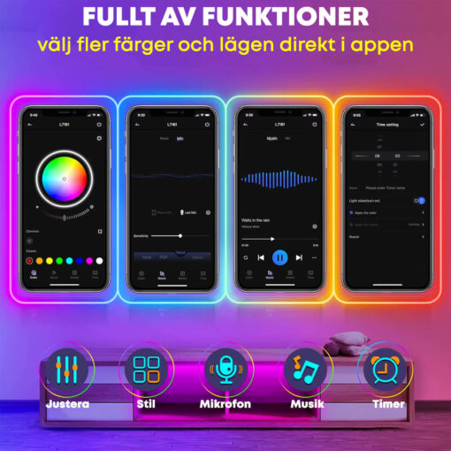 RGBiC Neonljusslang – Flexibel vattentät LED-remsa med fjärrkontroll och smartphone-styrning - Bild 2