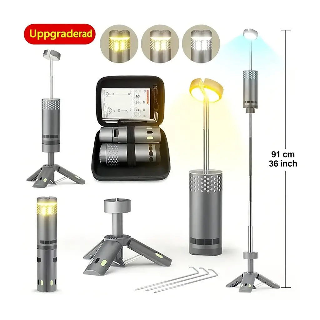 Fällbar LED Campinglampa med Magnetfot och Tripod - Bild 6