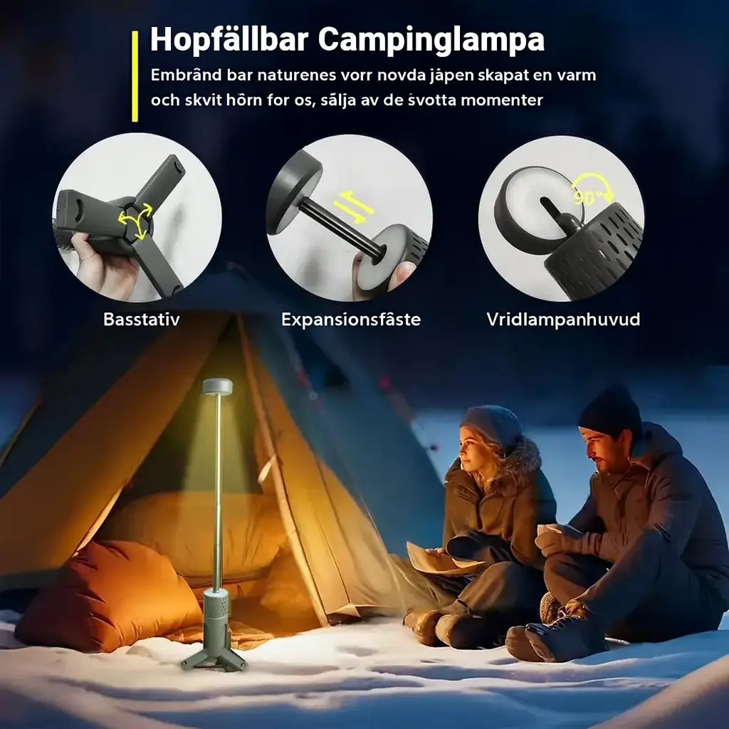 Fällbar LED Campinglampa med Magnetfot och Tripod - Bild 5